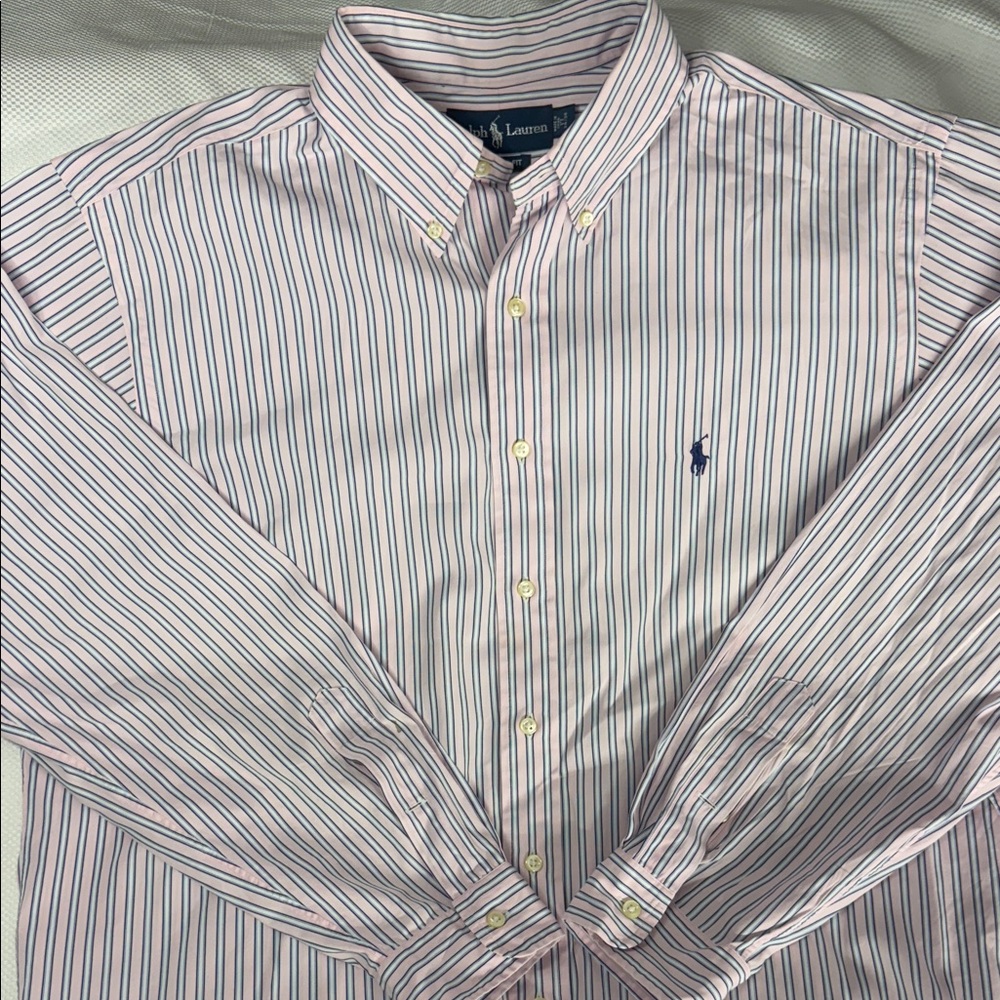 Men's Polo Ralph Lauren Pink & Blue Striped Oxford Shirt - 17- 34/35